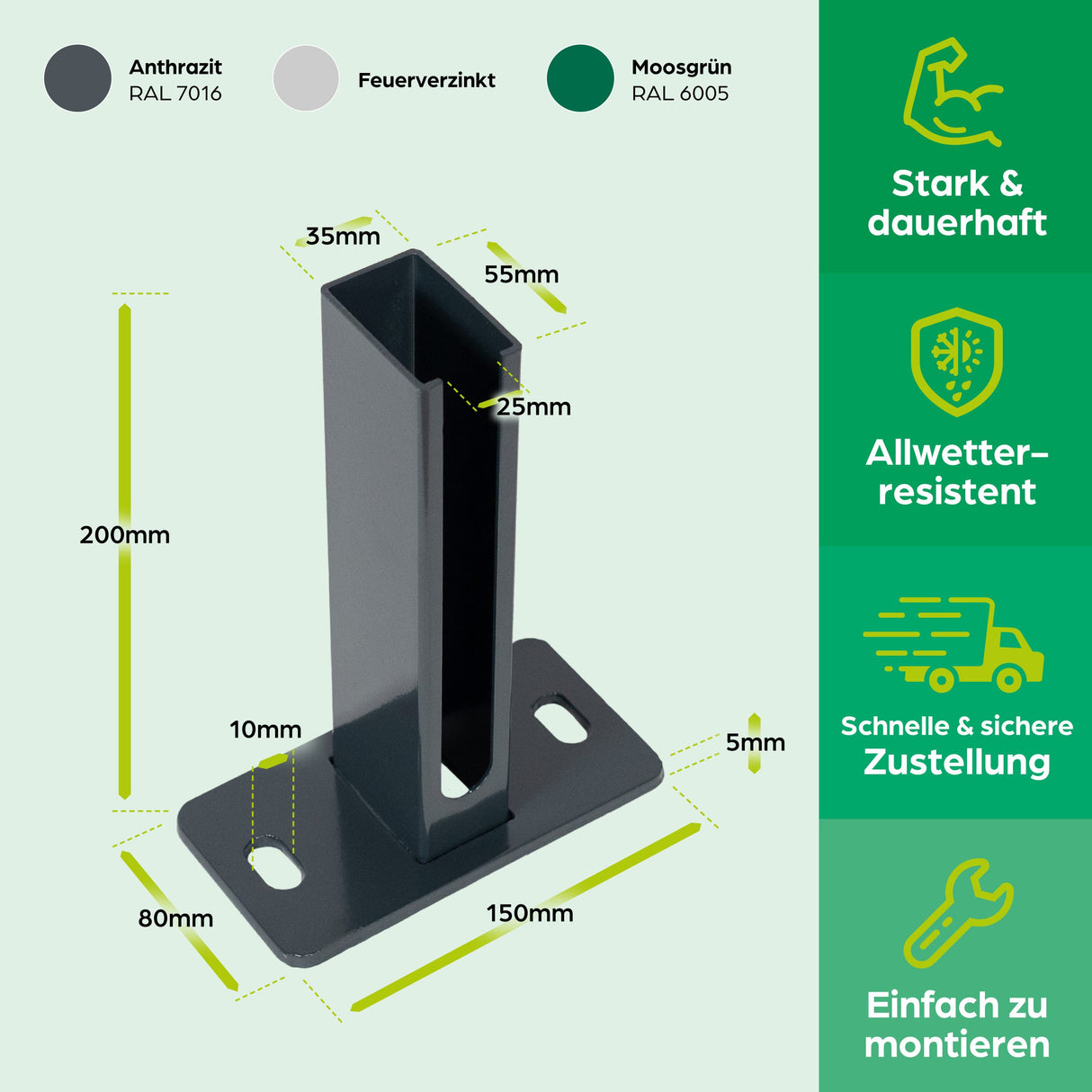 Dübelplatte für Steher 60/40 mm / H: 20 cm